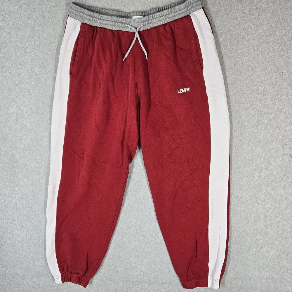 Levi's Men Activewear Pants XL Red Sweatpants Colorblock Fleece Logo 27" Inseam